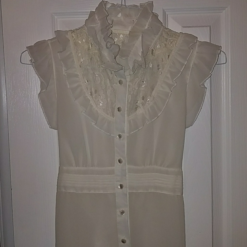 Forever 21 cream ruffle collared blouse